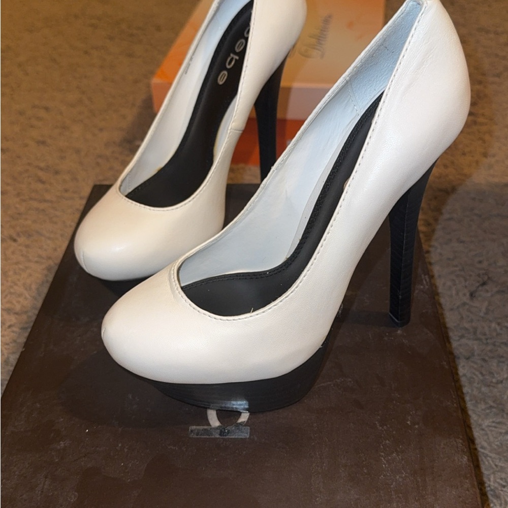 bebe Classic White and Black Heels